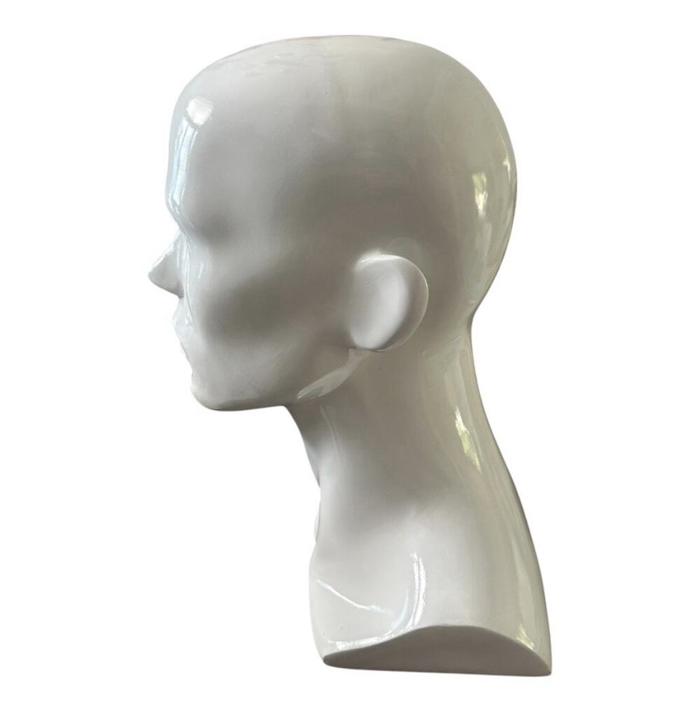 Male Head Mannequin 13.5 Bust Form Display Mannequin Glossy White Sturdy EUC